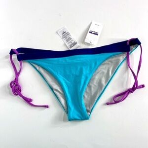 Patagonia Teal Navy Purple Nano Grip Side Tie Bikini Swim Bottoms New XL